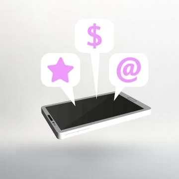 Flat vector illustration of modern Mobile phone with different icons Illustrazione stock