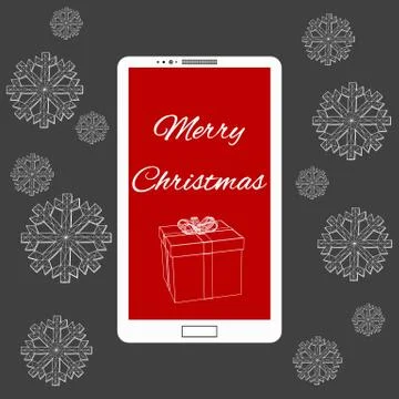 Flat vector illustration of modern Mobile phone with Merry Christmas decoration Illustrazione stock