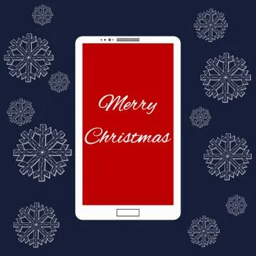 Flat vector illustration of modern Mobile phone with Merry Christmas decoration Illustrazione stock