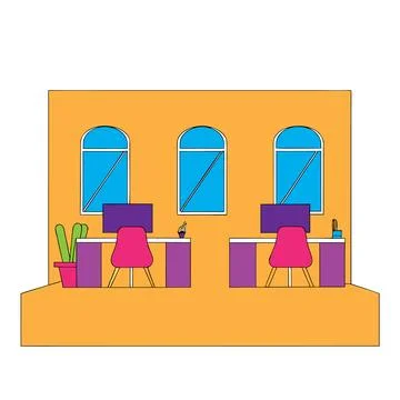 Flat Vector Illustration Of Modern Startup Office Stock Illustration