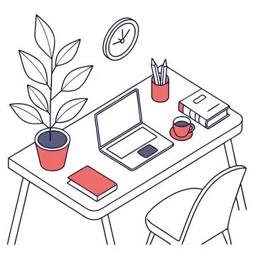 Flat Vector Illustration Of Modern Workspace Produ (1) Stock Illustration