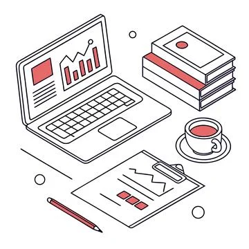 Flat Vector Illustration Of Modern Workspace Produ (2) Stock Illustration