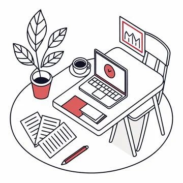 Flat Vector Illustration Of Modern Workspace Produ Stock Illustration