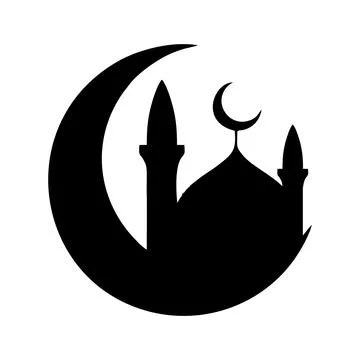Flat vector illustration of mosque and crescent silhouette logo concept. 스톡 일러스트