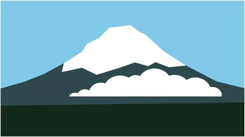 Flat vector illustration of a mountain peak with snow and white clouds, mou.. Stock Illustration