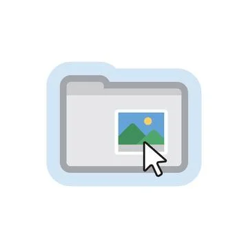 Flat vector illustration of a mouse cursor dragging a photo file into a dig.. イラスト素材