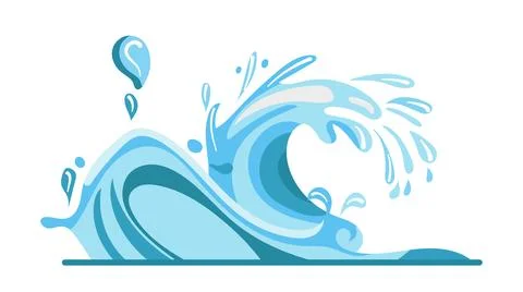 Flat vector illustration of an ocean wave in shades of blue the wave seems .. Stock Illustration