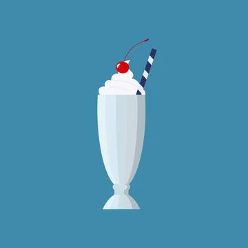 Flat vector illustration of old fashioned milkshake cocktail with whipped cream Stock Illustration