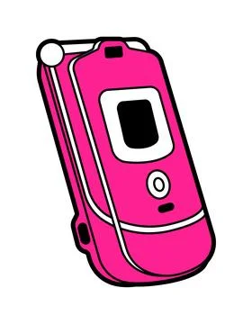Flat vector illustration of old gadget, 00s elements. Pink retro phone clam.. Stock Illustration