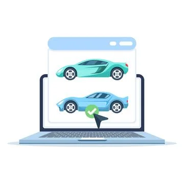 Flat vector illustration of an online car auction on a PC Stock Illustration