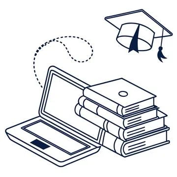 Flat Vector Illustration Of Online Education With (1) Illustrazione stock