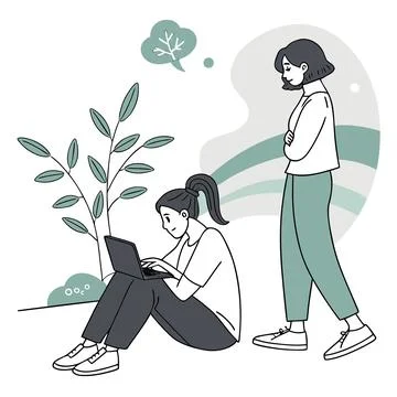 Flat Vector Illustration Of Online Mental Wellness (1) Stock Illustration