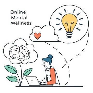 Flat Vector Illustration Of Online Mental Wellness Stock Illustration