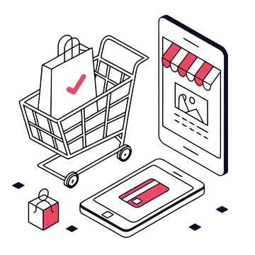 Flat Vector Illustration Of Online Shopping And Ec (1) Stock Illustration