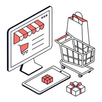 Flat Vector Illustration Of Online Shopping And Ec Stock Illustration