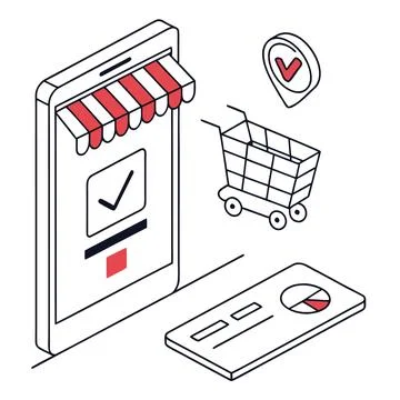 Flat Vector Illustration Of Online Shopping Checko Stock Illustration