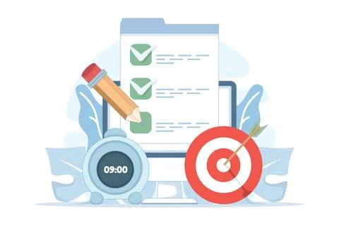 Flat vector illustration of online test and answer checking concept Illustrazione stock