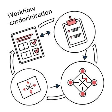 Flat Vector Illustration Of Online Workflow Coordi (1) Illustrazione stock