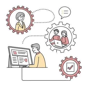 Flat Vector Illustration Of Online Workflow Coordi Stock Illustration