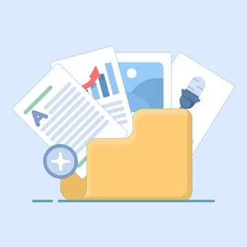 Flat vector illustration of open folder icon with documents Stock Illustration