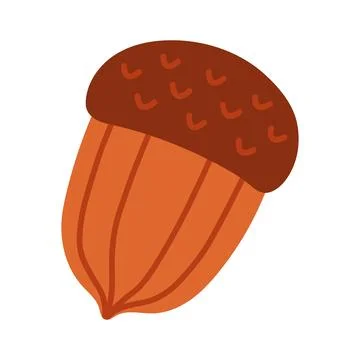 Flat vector illustration of an orange acorn with a textured brown cap. Simple Stock Illustration