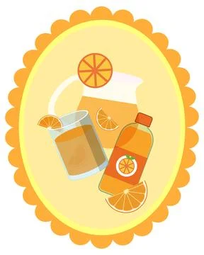 Flat Vector Illustration of Orange Juice Pitcher Glass and Bottle Stock Illustration