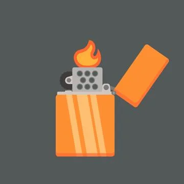 Flat Vector Illustration Orange Lighter with Flame Stock Illustration