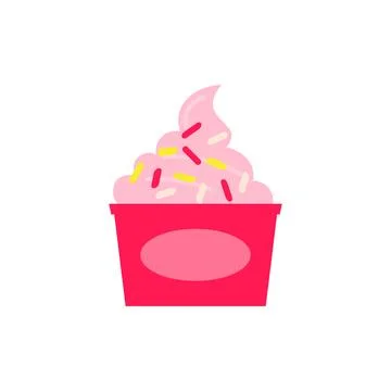 Flat vector illustration of paper cup with strawberry, raspberry soft serve i Stock Illustration