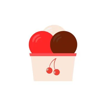 Flat vector illustration of a paper cup with chocolate, strawberry and vanill Stock Illustration