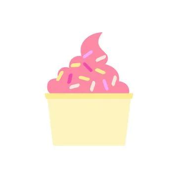 Flat vector illustration of paper cup with strawberry, raspberry soft serve i Illustrazione stock