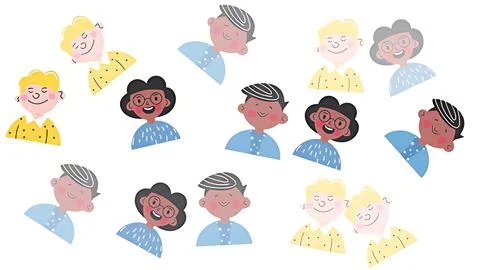 Flat Vector Illustration Pattern of Diverse Multiracial People Avatars for .. 스톡 일러스트