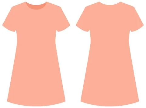 Flat Vector Illustration of Peach T-Shirt Dress Front and Back 스톡 일러스트