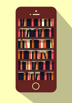 Flat vector illustration of phone-bookcase with long shadow. Stock Illustration