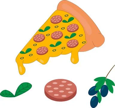 Flat vector illustration of pizza with ingredient isolated Stock Illustration