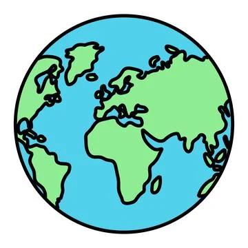 Flat vector illustration of planet Earth globe icon with green continents a.. Stock Illustration
