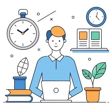 Flat Vector Illustration Of Productivity Time Mana Stock Illustration