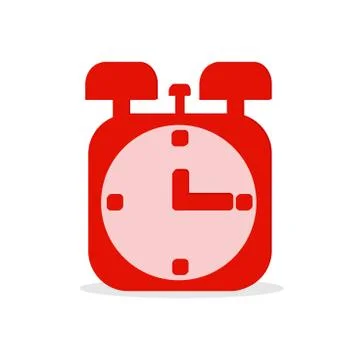 Flat vector illustration of red alarm clock on white background. Stock Illustration