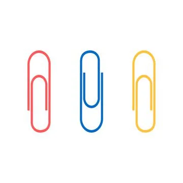 Flat vector illustration of red, blue, yellow paper clips and pins. Isolated on Illustrazione stock