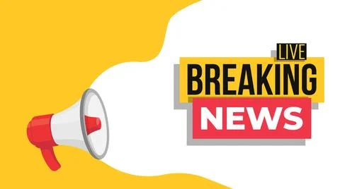 Flat vector illustration of a red megaphone and breaking news banner with LIVE Stock Illustration