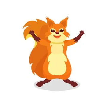 Flat vector illustration of red squirrel with wide open paws. Cute rodent with Illustrazione stock
