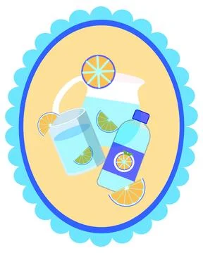 Flat Vector Illustration of Refreshing Citrus Water Pitcher and Glass Stock Illustration