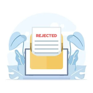 Flat vector illustration of a rejected letter displayed on a laptop screen 库存插图