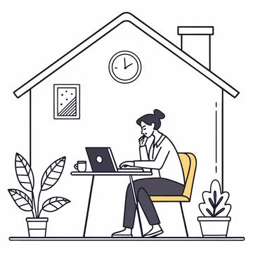 Flat Vector Illustration Of Remote Work From Home (1) Illustrazione stock