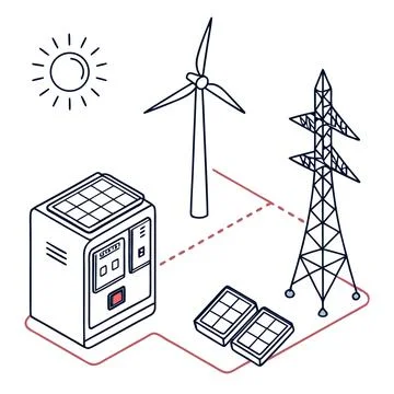 Flat Vector Illustration Of Renewable Energy Monit (1) Stock Illustration