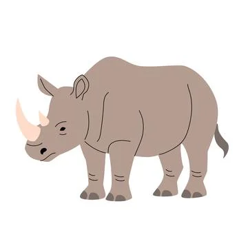 Flat vector illustration of a rhinoceros with two pale pink horns and a light Stock Illustration