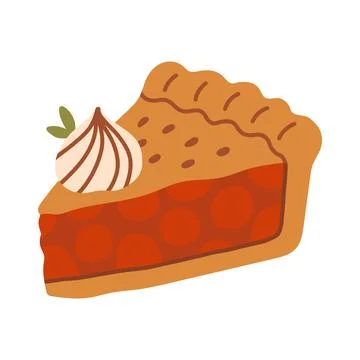A flat vector illustration of a rich fruit pie slice with double crust, red Stock Illustration