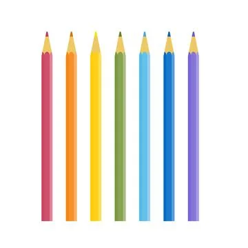Flat vector illustration of school children color pencils. Isolated on white  Stock Illustration