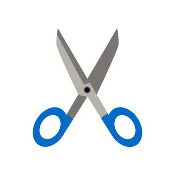 Flat vector illustration of scissors with blue handles. Isolated on white Stock Illustration