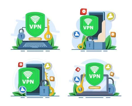 Flat vector illustration set about virtual private networks Stock Illustration