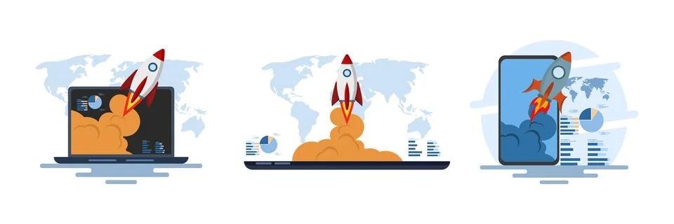 Flat vector illustration set of business startup Stock Illustration